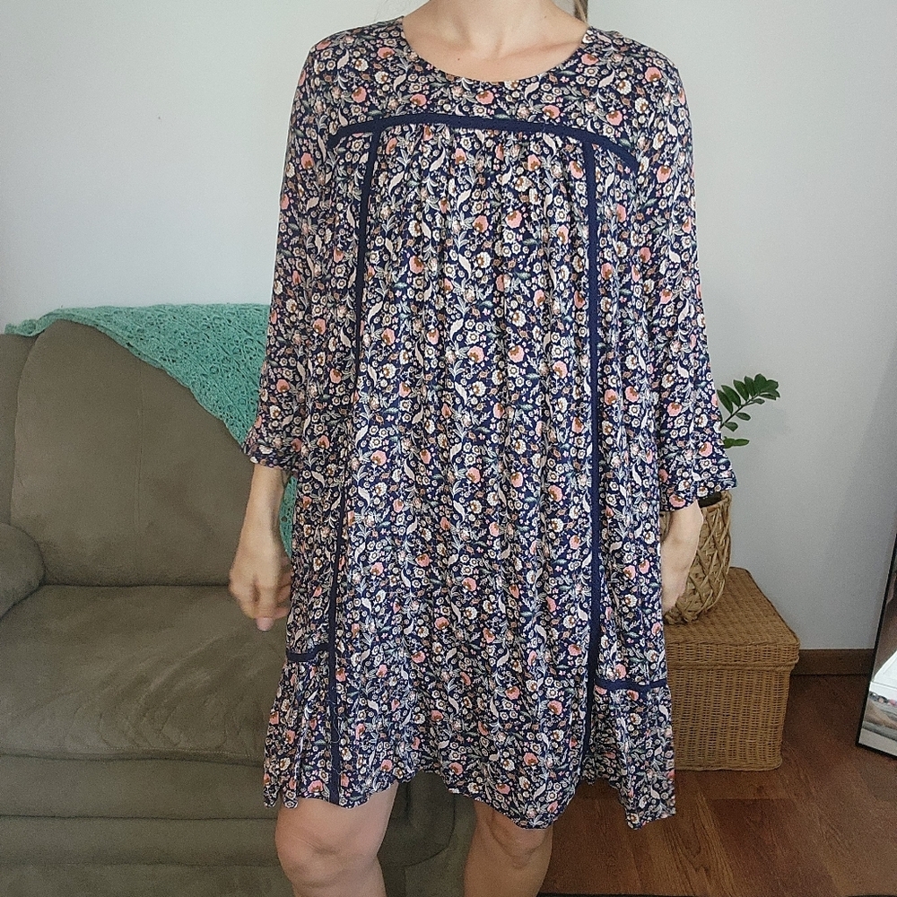 Downeast Floral Long Sleeve Mini Dress Size Large